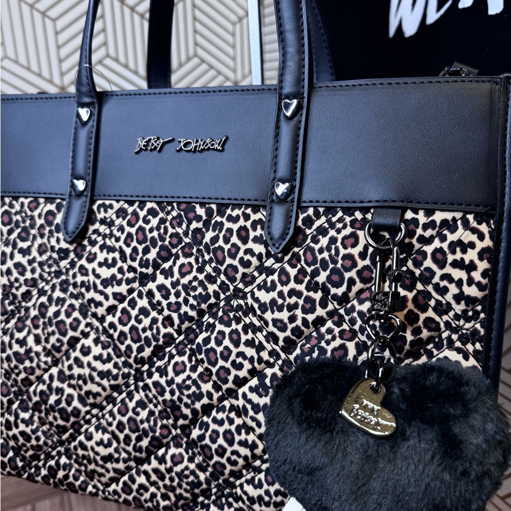 Betsey Johnson Black and Brown Leopard Tote - Picture 2 of 13
